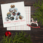 Frohe Weihnachten 10 Foto Square Red Green Card Karte<br><div class="desc">Können Sie nicht nur ein oder zwei Ihrer Lieblings-Fotos auswählen? Diese großen 5.25" x 5.25" Flachgrusskarten bieten Platzhalter für 10 Ihrer Lieblings-Fotos,  Familienname und Jahr. Die Foto sind rund und in Form eines Weihnachtsbaumes angeordnet. Der Gruß "Frohe Weihnachten" ist auf einem Elfenbeinhintergrund rot.</div>