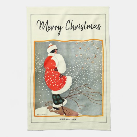Frohe Weihnachten 1914 Schneebräunung Geschirrtuch (Vertikal)