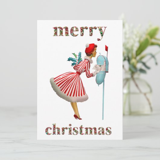 Frohe Weihnachten 1950 Vintage Dame (Stehend Vorderseite)