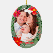 Frohe Weihnachten 1 Foto Aquarell Blumenurlaub Keramik Ornament (Vorne)