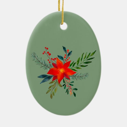 Frohe Weihnachten 1 Foto Aquarell Blumenurlaub Keramik Ornament (Hinten)