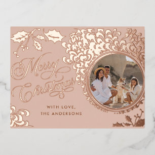 Frohe Weihnachten 1 Foto Vintage Rose Gold Real Folien Feiertagspostkarte