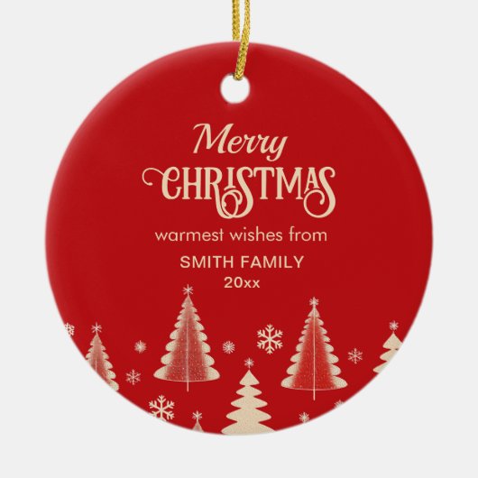 Frohe Weihnachten 200 Jahre Rotbeige Bäume Foto Keramik Ornament (Vorne)