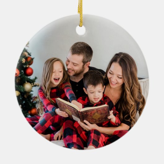 Frohe Weihnachten 200 Jahre Rotbeige Bäume Foto Keramik Ornament (Hinten)