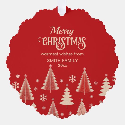 Frohe Weihnachten 200 Jahre Rotbeige Bäume Foto Ornament Karte (Vorderseite)