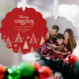 Frohe Weihnachten 200 Jahre Rotbeige Bäume Foto Ornament Karte