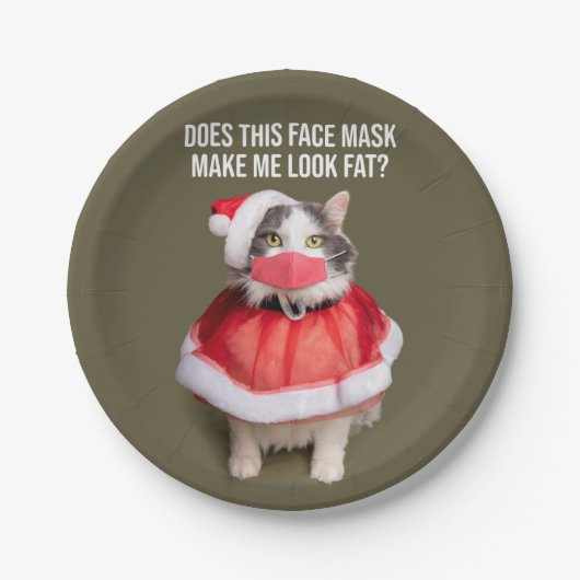 Frohe Weihnachten 2020 Fett Katze im Gesicht Maske Pappteller (Vorderseite)