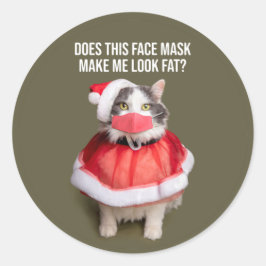 Frohe Weihnachten 2020 Fett Katze im Gesicht Maske Runder Aufkleber
