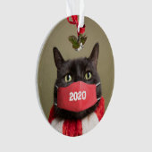 Frohe Weihnachten 2020 Katze in Covid Gesicht Mask Ornament (Vorderseite)