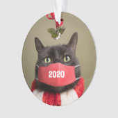 Frohe Weihnachten 2020 Katze in Covid Gesicht Mask Ornament (Vorderseite)