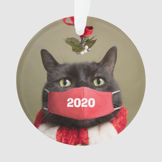 Frohe Weihnachten 2020 Katze in Covid Gesicht Mask Ornament (Vorderseite)
