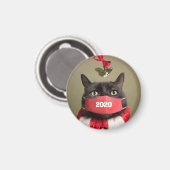 Frohe Weihnachten 2020 Katze in Covid Gesichtsmask Magnet (Vorderseite/Rückseite)