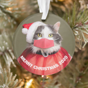 Frohe Weihnachten 2020 Katze in Weihnachtsmannmüt Ornament