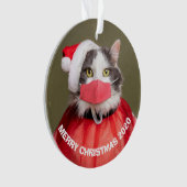 Frohe Weihnachten 2020 Katze in Weihnachtsmannmütz Ornament (Vorderseite)