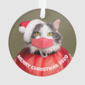 Frohe Weihnachten 2020 Katze in Weihnachtsmannmütz Ornament (Rückseite)