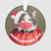 Frohe Weihnachten 2020 Katze in Weihnachtsmannmütz Ornament (Vorderseite)