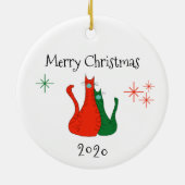 Frohe Weihnachten 2020 Katzen Covid Gesichtsmasken Keramik Ornament (Hinten)