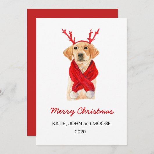 Frohe Weihnachten 2020 Labrador Welpe in rotem Sch Ankündigung (Vorne/Hinten)