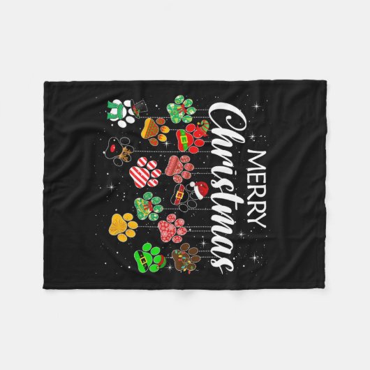 Frohe Weihnachten 2021 Dog Paw Print Buffalo Karie Fleecedecke (Vorderseite (Horizontal))