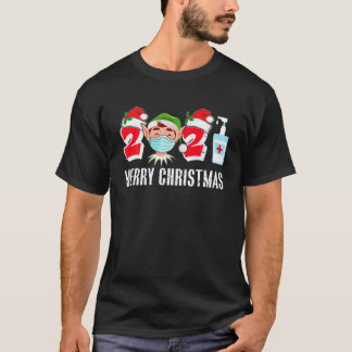 Frohe Weihnachten 2021 Elf Gesicht Maske Funny Xma T-Shirt