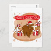 Frohe Weihnachten 2021 und Hochlandkuh Postkarte (Vorne/Hinten)