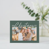 Frohe Weihnachten 2024 Foto Elegant Script Green (Stehend Vorderseite)