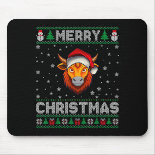 Frohe Weihnachten 2025 Yak-Santa-Hut hässliches Xm Mousepad