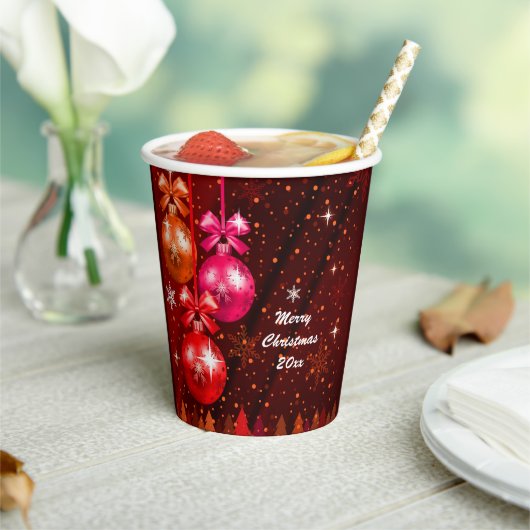 Frohe Weihnachten 20XX Hinzufügen Text Jahr Rosa b Pappbecher (In Situ)