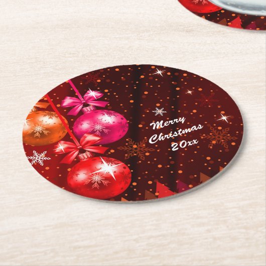 Frohe Weihnachten 20XX Hinzufügen Text Jahr Rosa b Runder Pappuntersetzer (Angewinkelt)