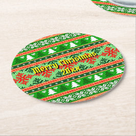 Frohe Weihnachten 20XX Hinzufügen Text Jahr Weihna Runder Pappuntersetzer