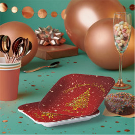Frohe Weihnachten 20XX Red Gold Tree Stars 7" Squa Pappteller