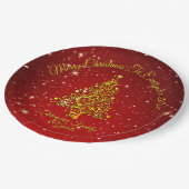 Frohe Weihnachten 20XX Red Gold Tree Stars 9" Pappteller (Schrägansicht)