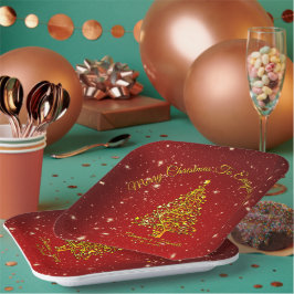 Frohe Weihnachten 20XX Red Gold Tree Stars 9" Squa Pappteller