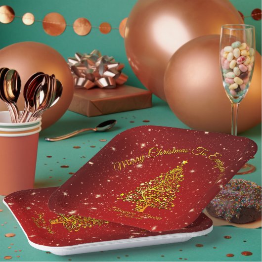 Frohe Weihnachten 20XX Red Gold Tree Stars 9" Squa Pappteller (Multi)
