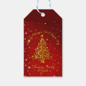 Frohe Weihnachten 20XX Red Gold Tree Stars Geschenkanhänger (Vorderseite)