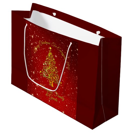 Frohe Weihnachten 20XX Red Gold Tree Stars Große Geschenktüte (Vorderseite Schrägansicht)