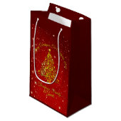 Frohe Weihnachten 20XX Red Gold Tree Stars Kleine Geschenktüte (Vorderseite Schrägansicht)