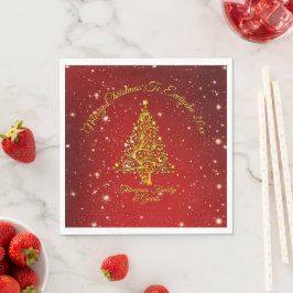 Frohe Weihnachten 20XX Red Gold Tree Stars Luncheo Serviette