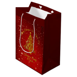Frohe Weihnachten 20XX Red Gold Tree Stars Mittlere Geschenktüte