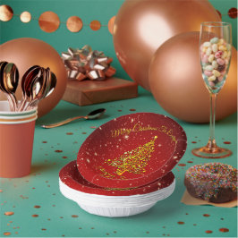 Frohe Weihnachten 20XX Red Gold Tree Stars Pappteller