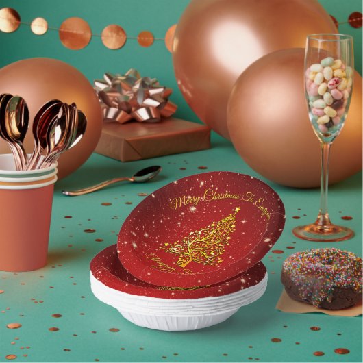 Frohe Weihnachten 20XX Red Gold Tree Stars Pappteller (Multi)