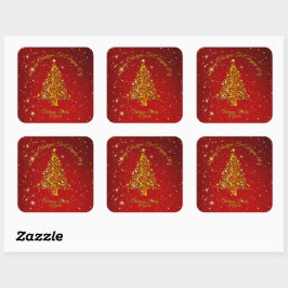 Frohe Weihnachten 20XX Red Gold Tree Stars Quadratischer Aufkleber
