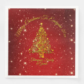 Frohe Weihnachten 20XX Red Gold Tree Stars Serviette (Vorderseite)