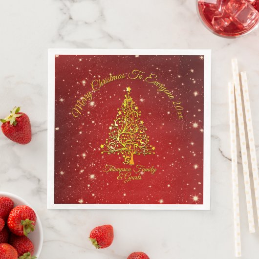 Frohe Weihnachten 20XX Red Gold Tree Stars Serviette (Beispiel)