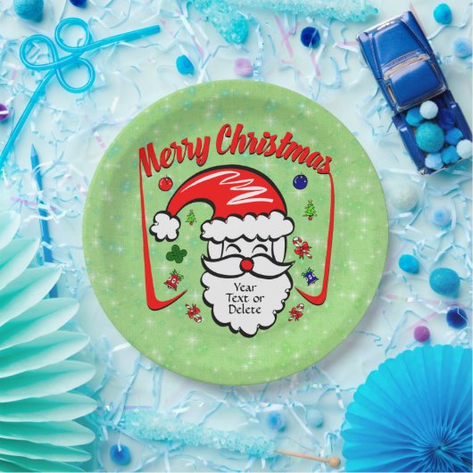 Frohe Weihnachten 20xx Weihnachtsmann mit Hut & Gl Pappteller (Party)