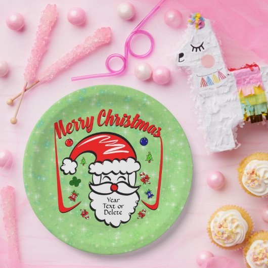 Frohe Weihnachten 20xx Weihnachtsmann mit Hut & Gl Pappteller (Party)