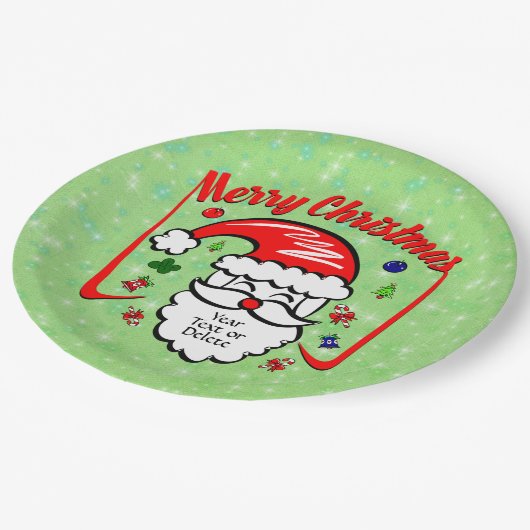 Frohe Weihnachten 20xx Weihnachtsmann mit Hut & Gl Pappteller (Schrägansicht)