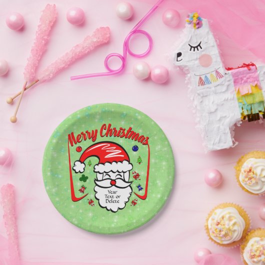 Frohe Weihnachten 20xx Weihnachtsmann mit Hut & Gl Pappteller (Party)