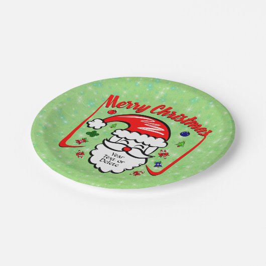 Frohe Weihnachten 20xx Weihnachtsmann mit Hut & Gl Pappteller (Schrägansicht)