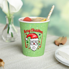 Frohe Weihnachten 20xx Weihnachtsmann mit Hut und Pappbecher